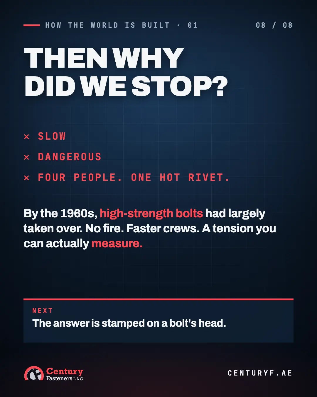 Why we stopped: high-strength bolts took over. Next: the numbers on a bolt's head.